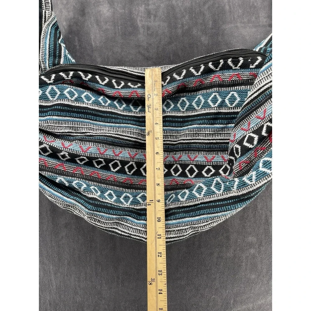 Boho Tribal Woven Hobo Shoulder Bag Blue Black Southwest Hippie Large Tote